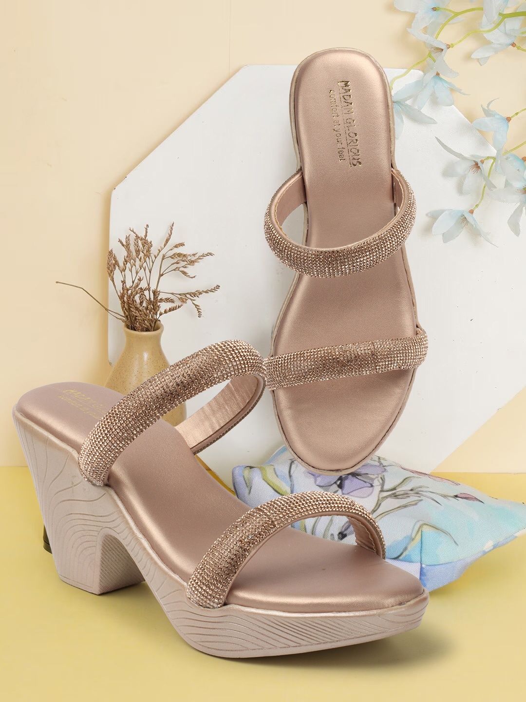 

madam glorious Embellished Platform Heels, Gold