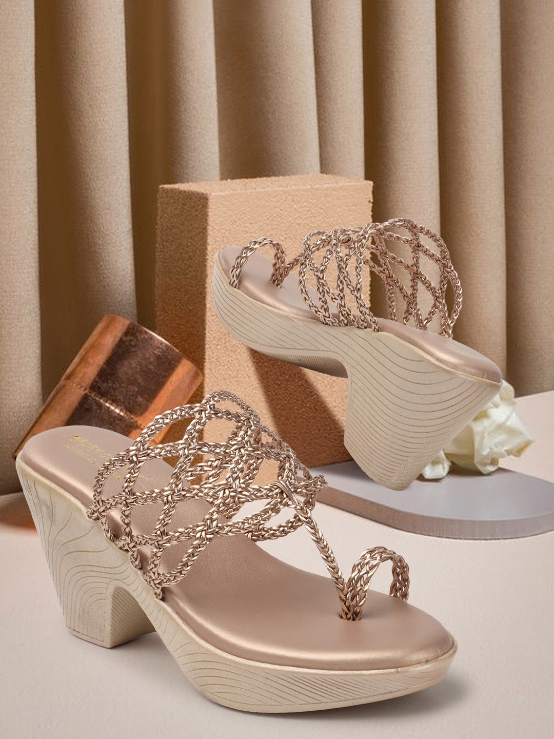 

madam glorious Braided Party One Toe Platform Heels, Rose gold