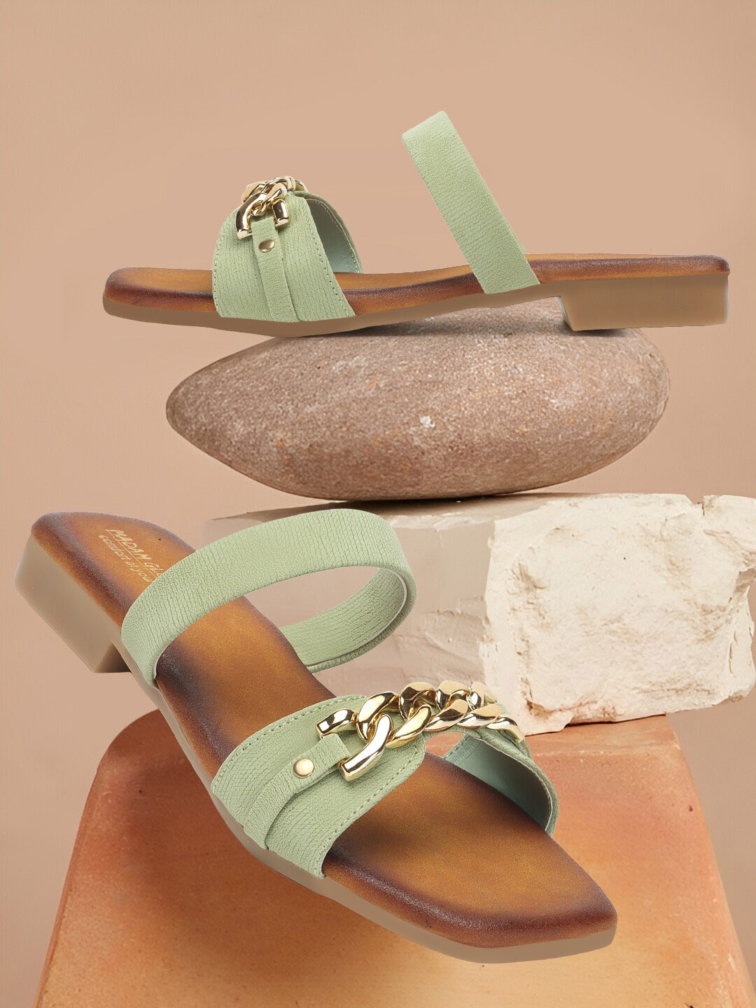 

madam glorious Embellished Open Toe Flats, Sea green