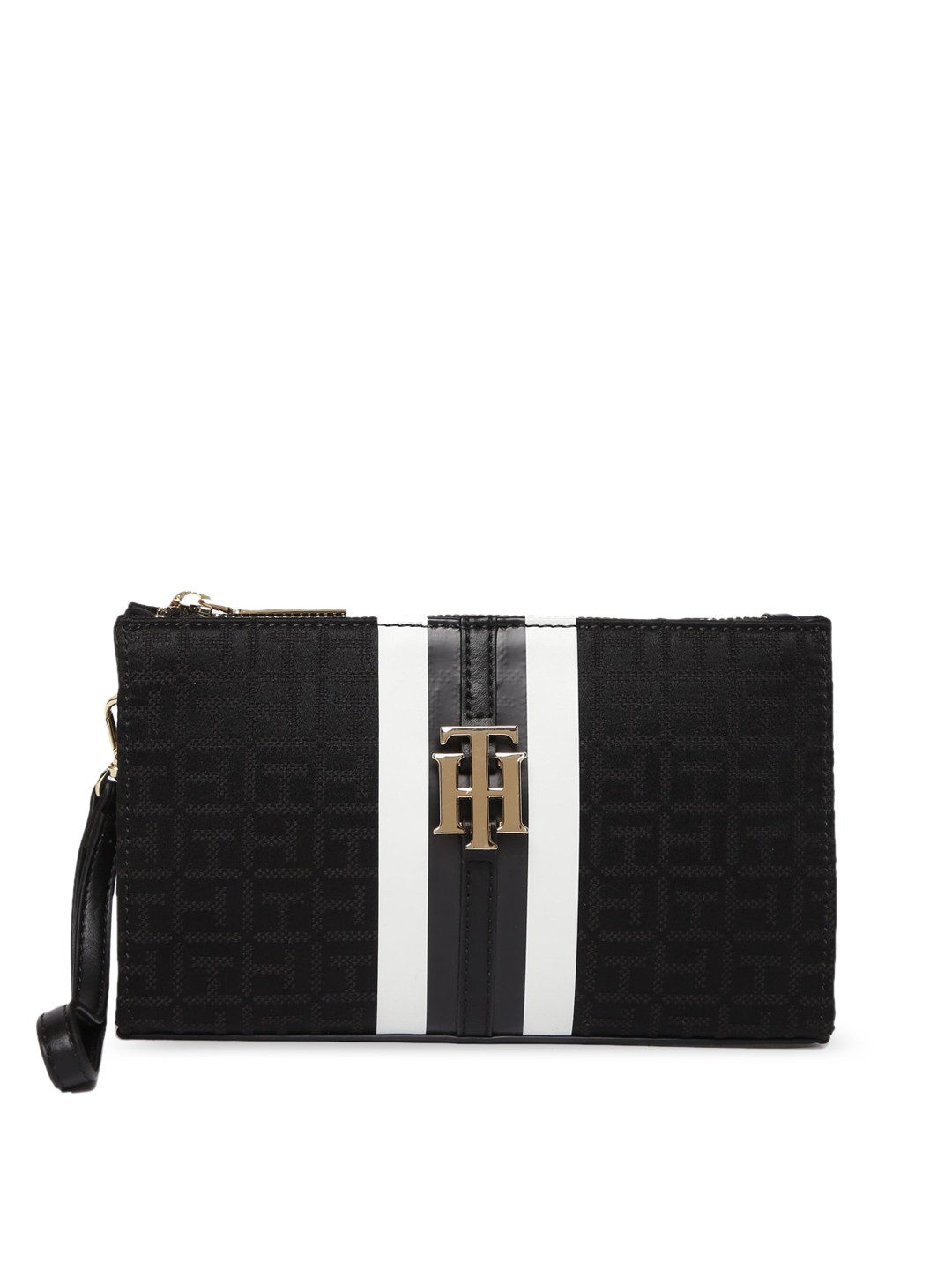 

Tommy Hilfiger Brand Logo Textured Wristlet, Black