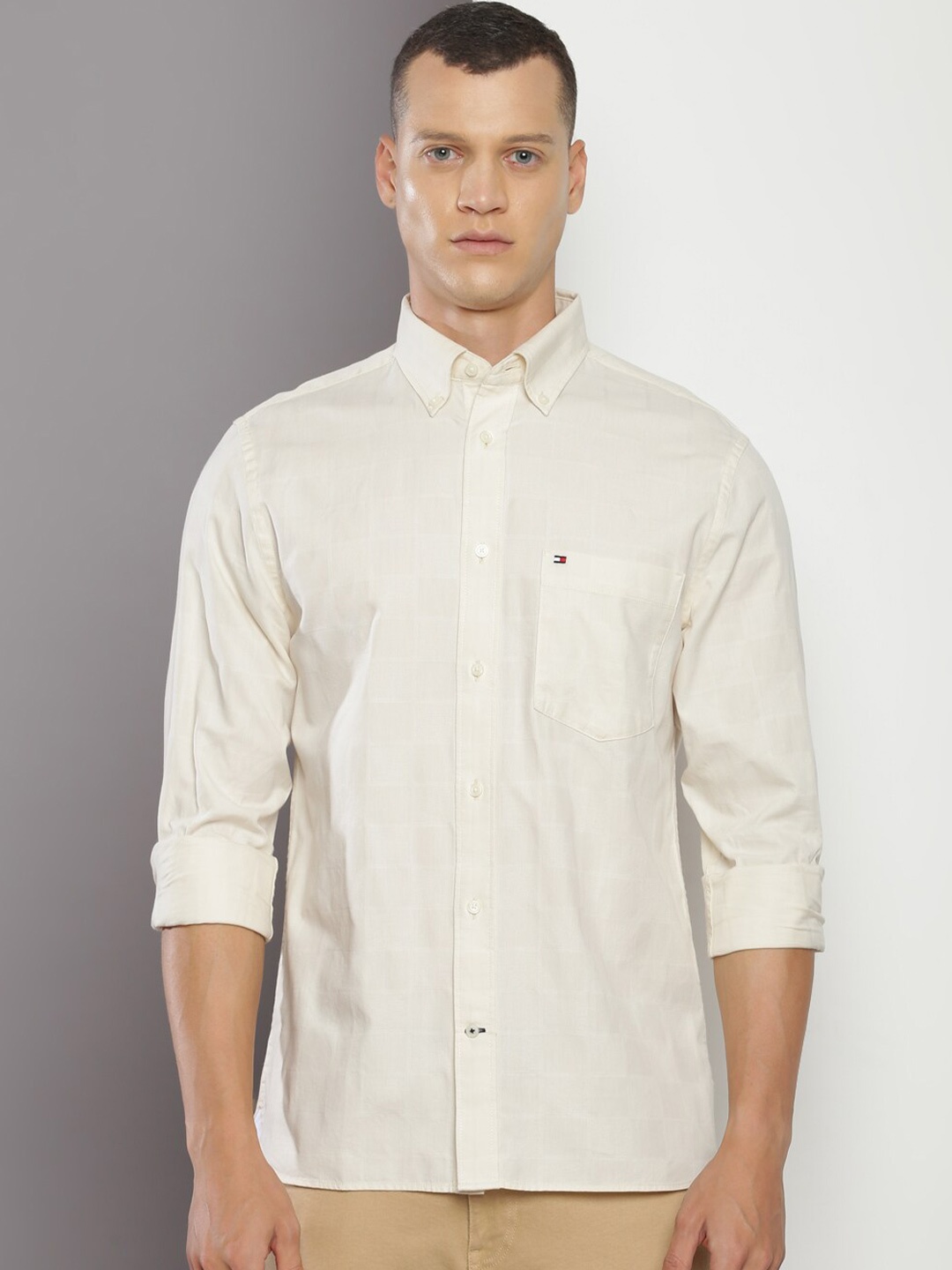 

Tommy Hilfiger Opaque Button-Down Collar Casual Shirt, Beige