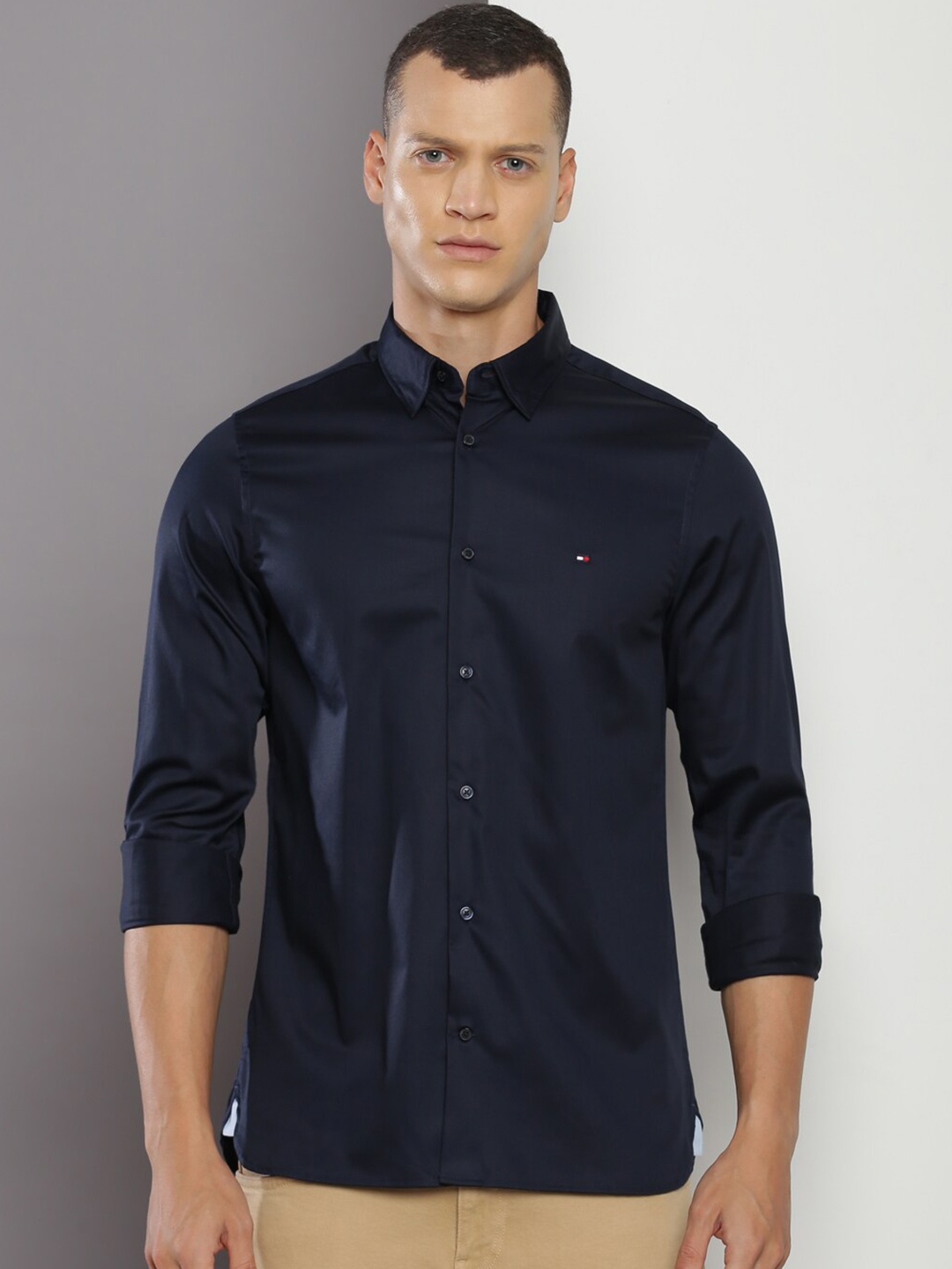 

Tommy Hilfiger Spread Collar Long Sleeves Regular Fit Casual Shirt, Navy blue
