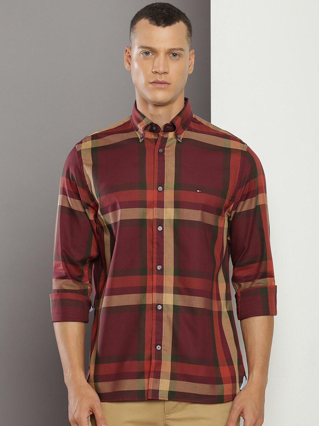 

Tommy Hilfiger Tartan Checked Cotton Casual Shirt, Red