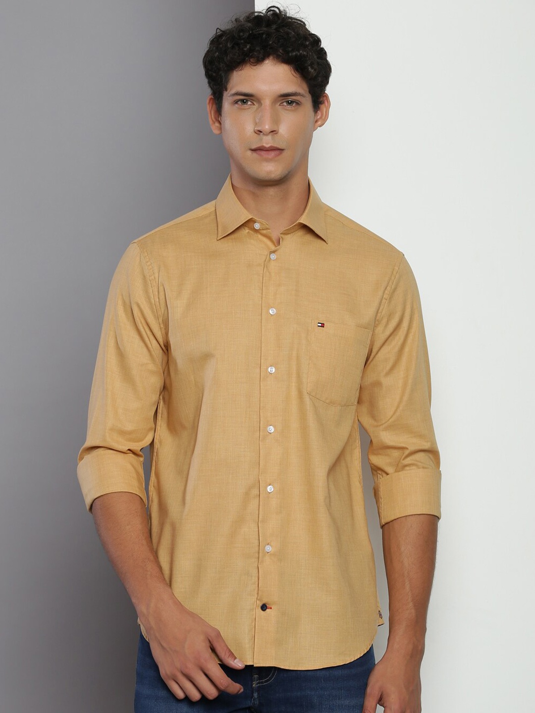 

Tommy Hilfiger Opaque Cutaway Collar Casual Shirt, Mustard