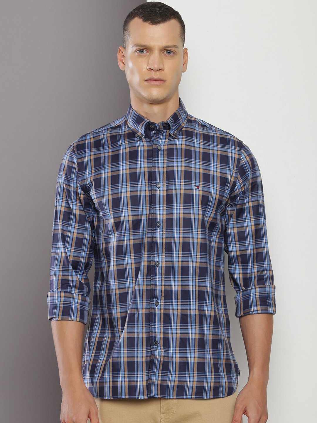 

Tommy Hilfiger Button-Down Collar Tartan Checked Casual Shirt, Navy blue