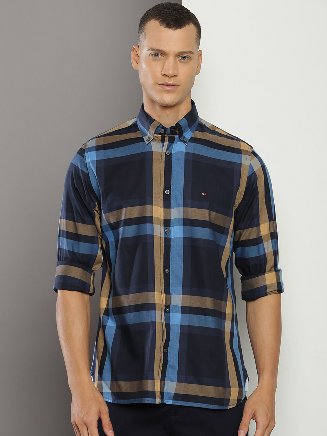 

Tommy Hilfiger Tartan Checked Cotton Casual Shirt, Navy blue