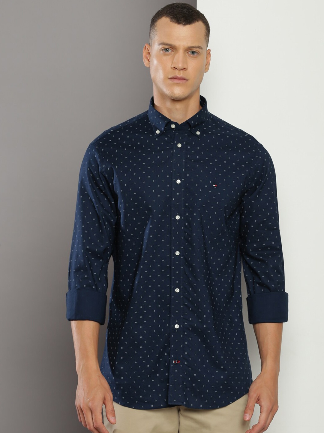 

Tommy Hilfiger Micro Ditsy Printed Cotton Casual Shirt, Navy blue