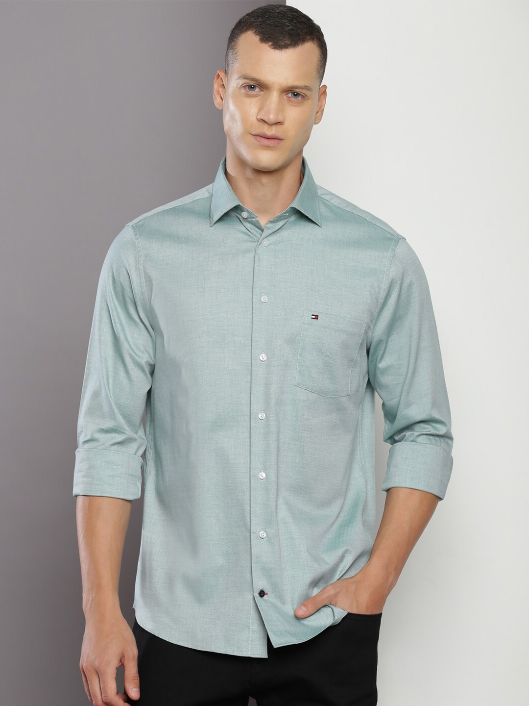 

Tommy Hilfiger Opaque Cotton Formal Shirt, Green