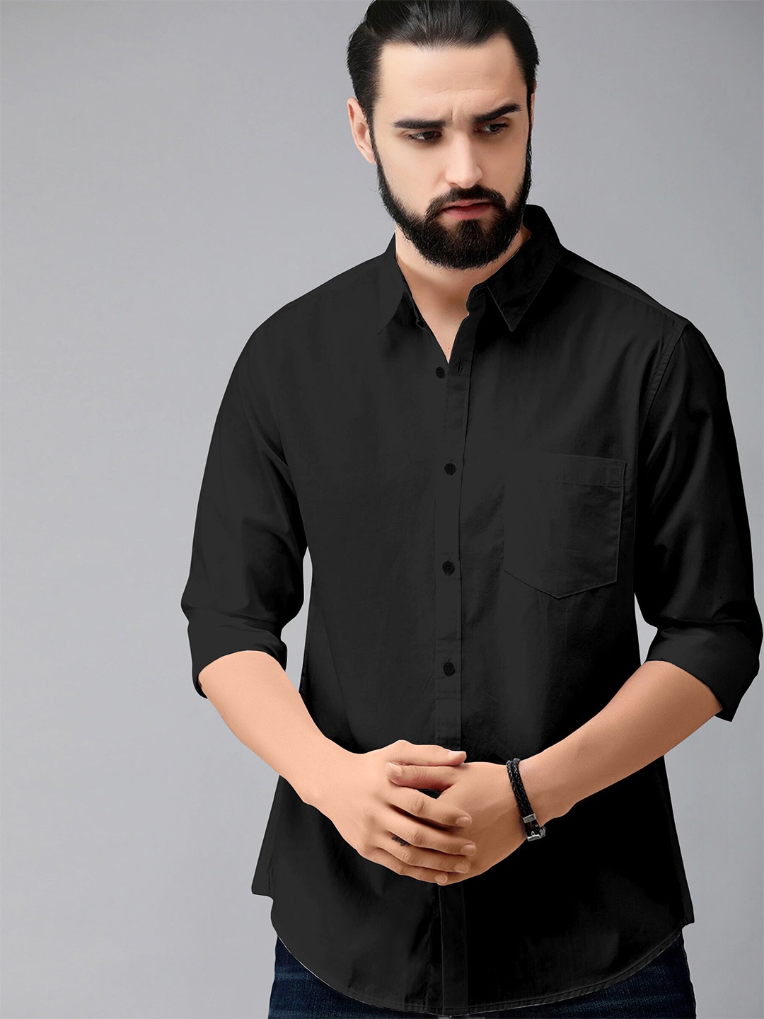 Jinax Comfort Slim Fit Opaque Casual Shirt, Black