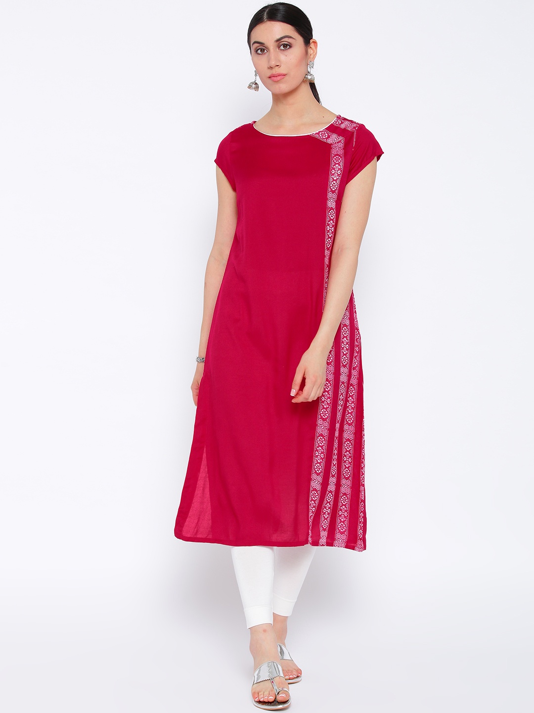 

AURELIA Women Magenta Striped Straight Kurta