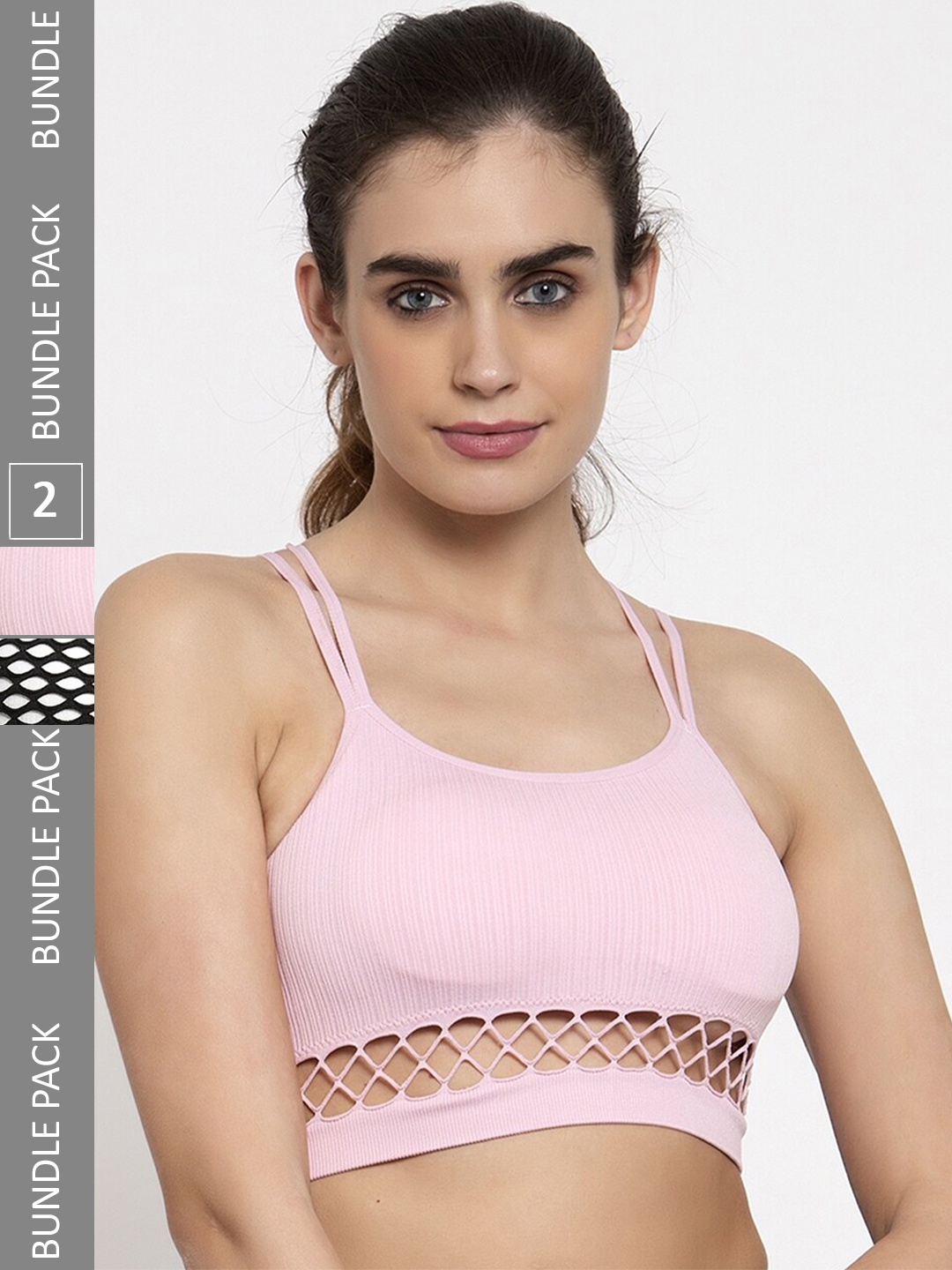 

MAKCLAN Pack Of 2 Non-Wired Removable padding Full Coverage Work Out Bra All Day Comfort, Pink