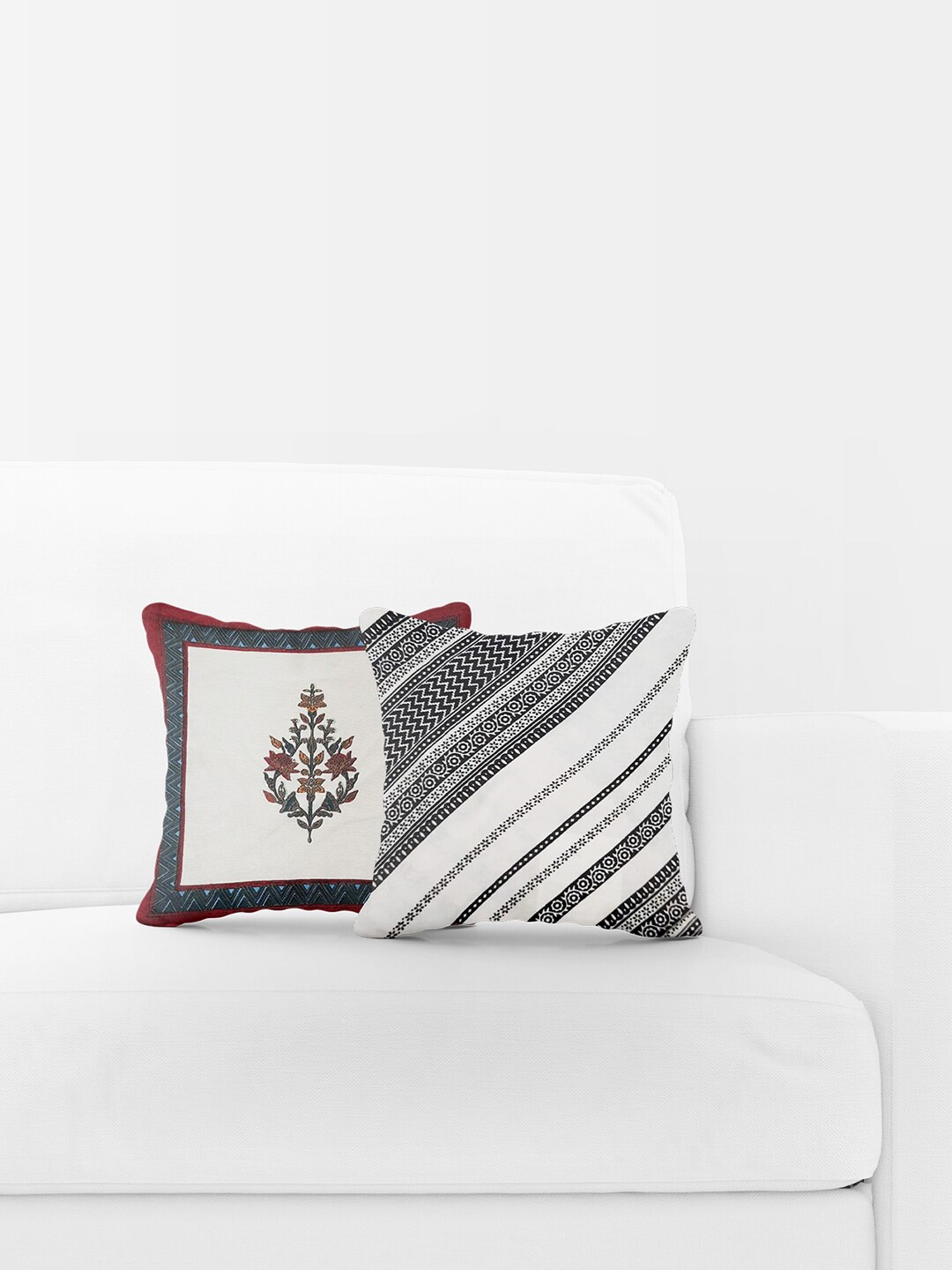 

Just Home Red & White 2 Pieces Ethnic Motifs Square Cushion Covers