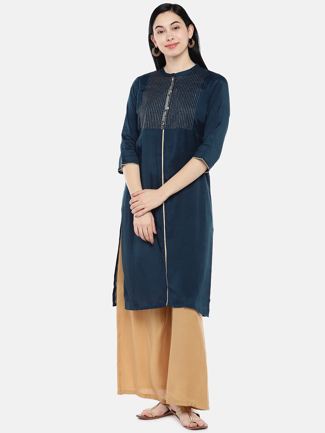 

AURELIA Women Navy Blue Yoke Design Straight Kurta