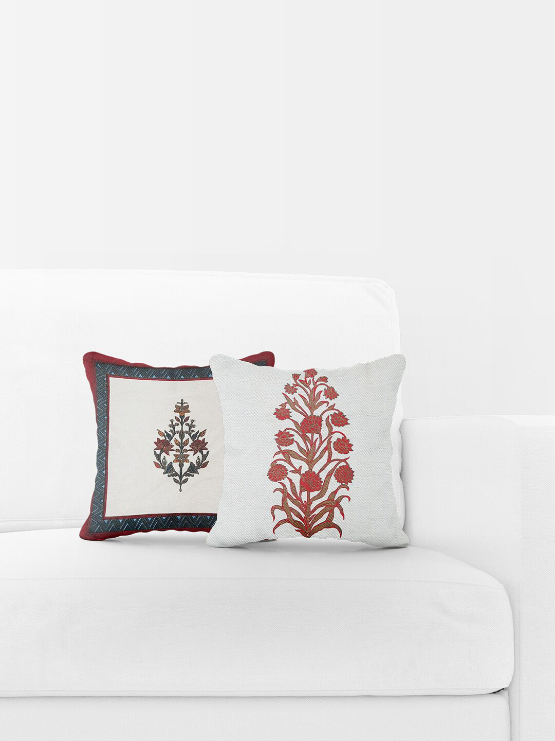 

Just Home Red & White 2 Pieces Ethnic Motifs Square Cushion Covers