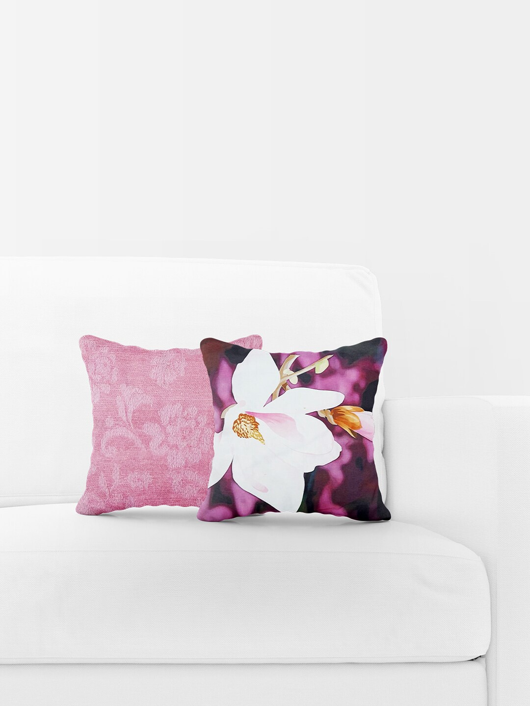 

Just Home Purple & White 2 Pieces Floral Square Cushion Covers