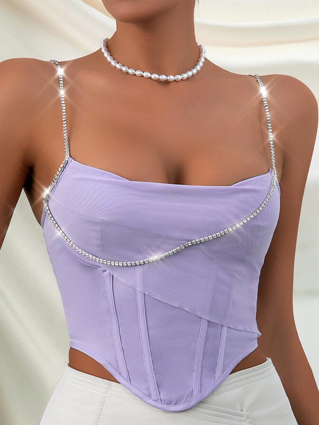 

BoStreet Lavender Sleeveless Fitted Crop Top