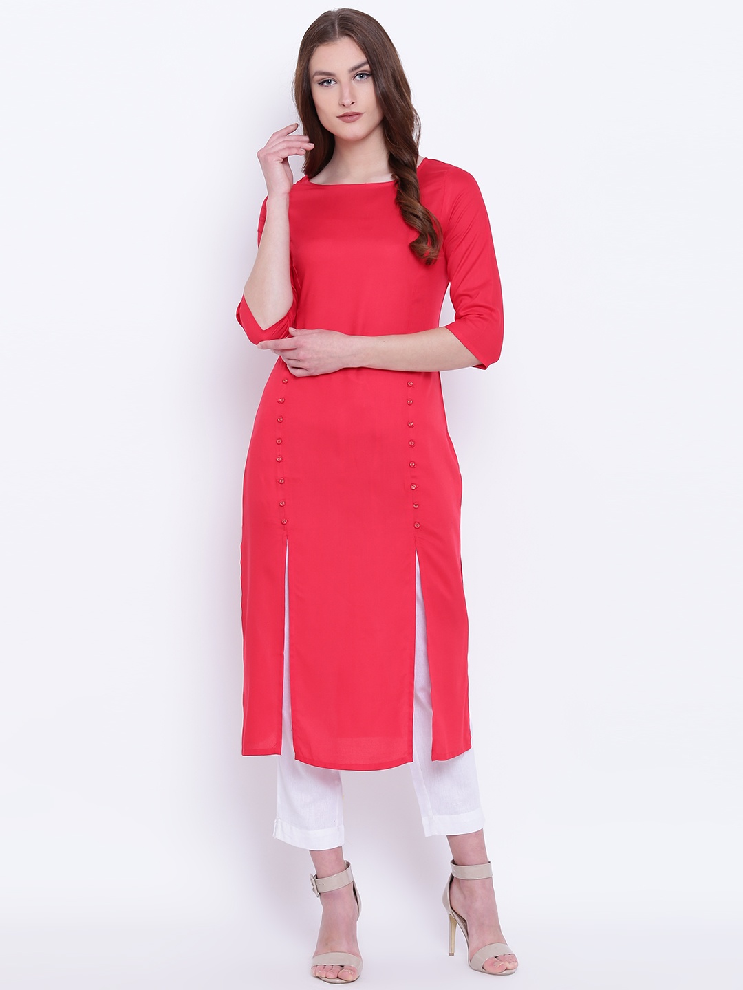 

AURELIA Women Red Solid Straight Kurta