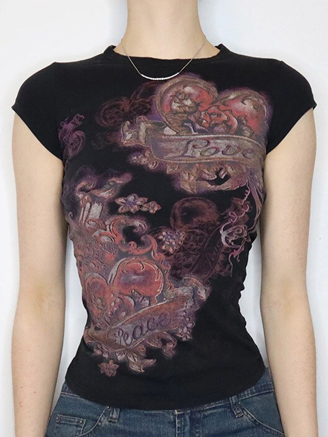 

BoStreet Black Graphic Printed Fitted Top