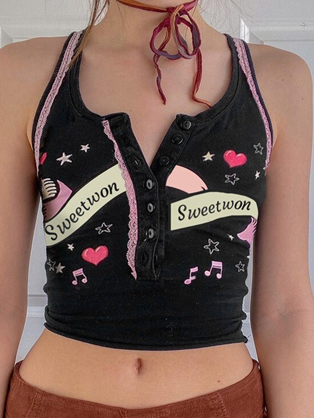

BoStreet Black Typography Printed Fitted Crop Top