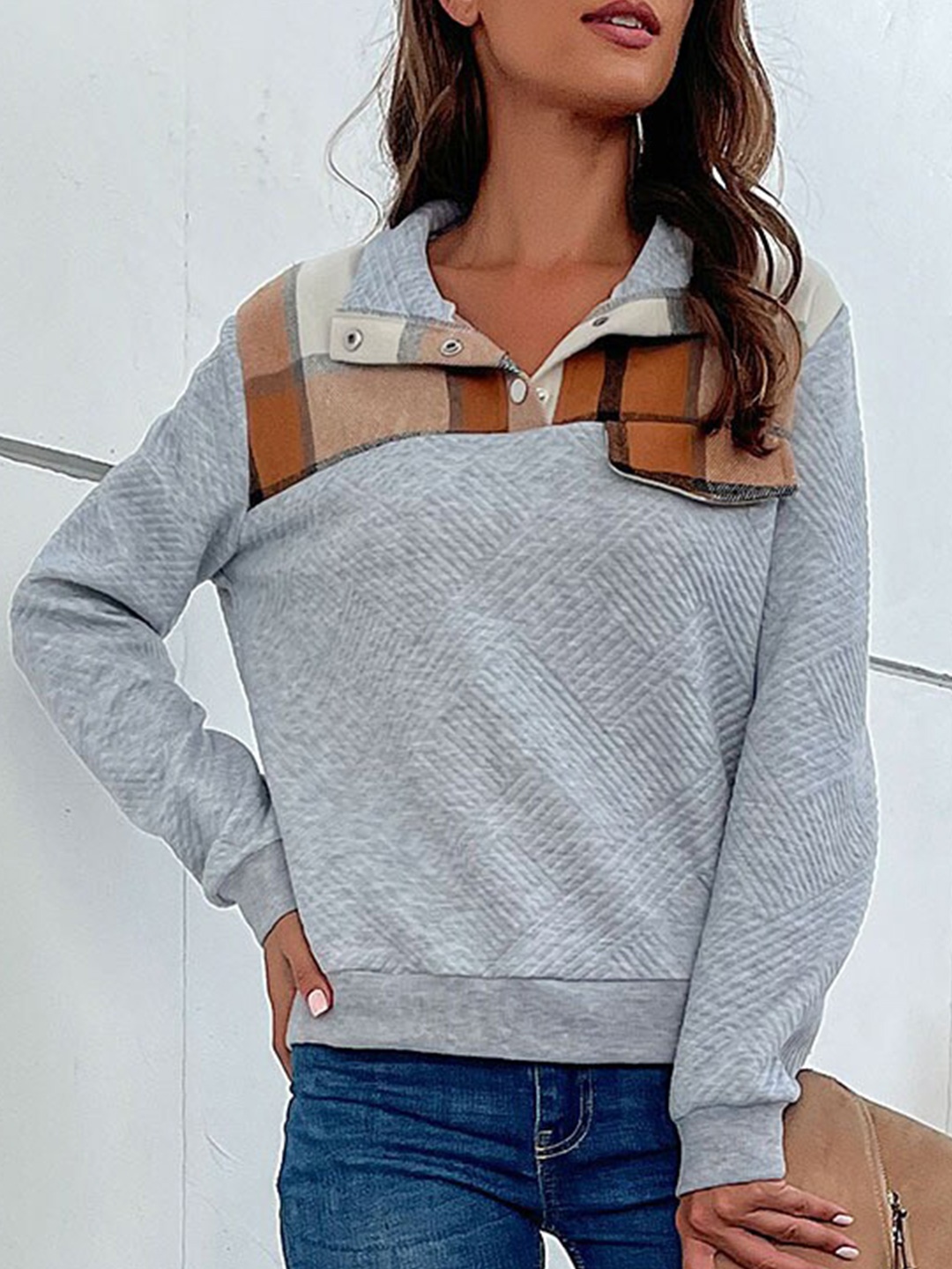 

BoStreet Grey Shirt Collar Self Design Tops