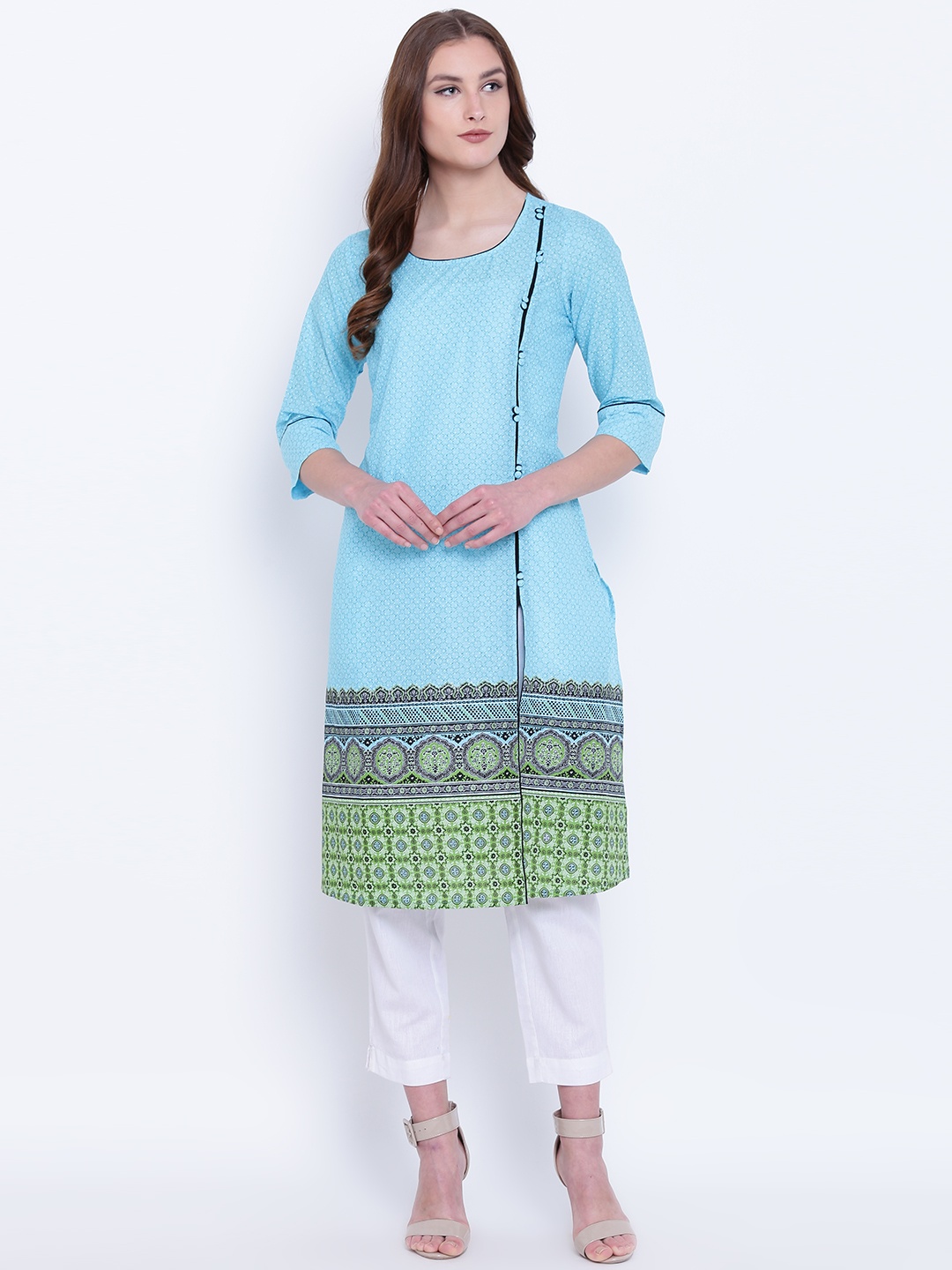 

AURELIA Women Blue & Green Printed A-Line Kurta