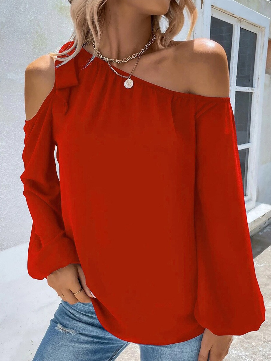 

BoStreet Red One Shoulder Cold-Shoulder Top, Orange