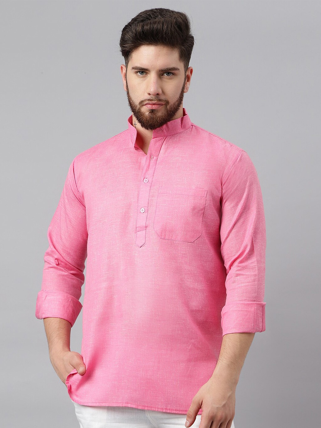 

RIAG Mandarin Collar Cotton Kurta, Pink