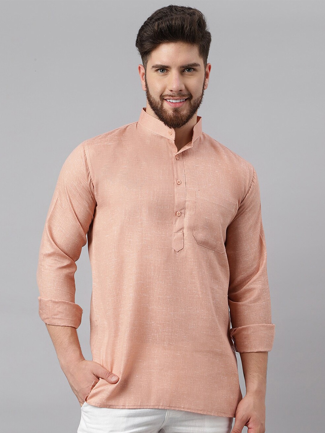 

RIAG Mandarin Collar Cotton Kurta, Beige