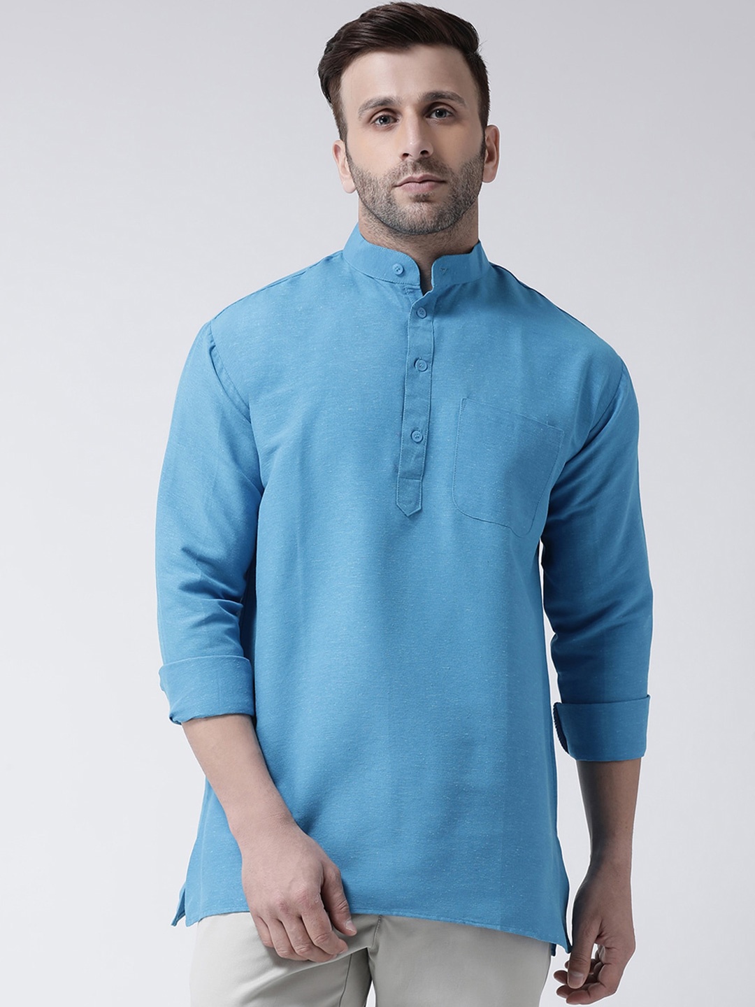 

RIAG Mandarin Collar Cotton Straight Kurta, Blue