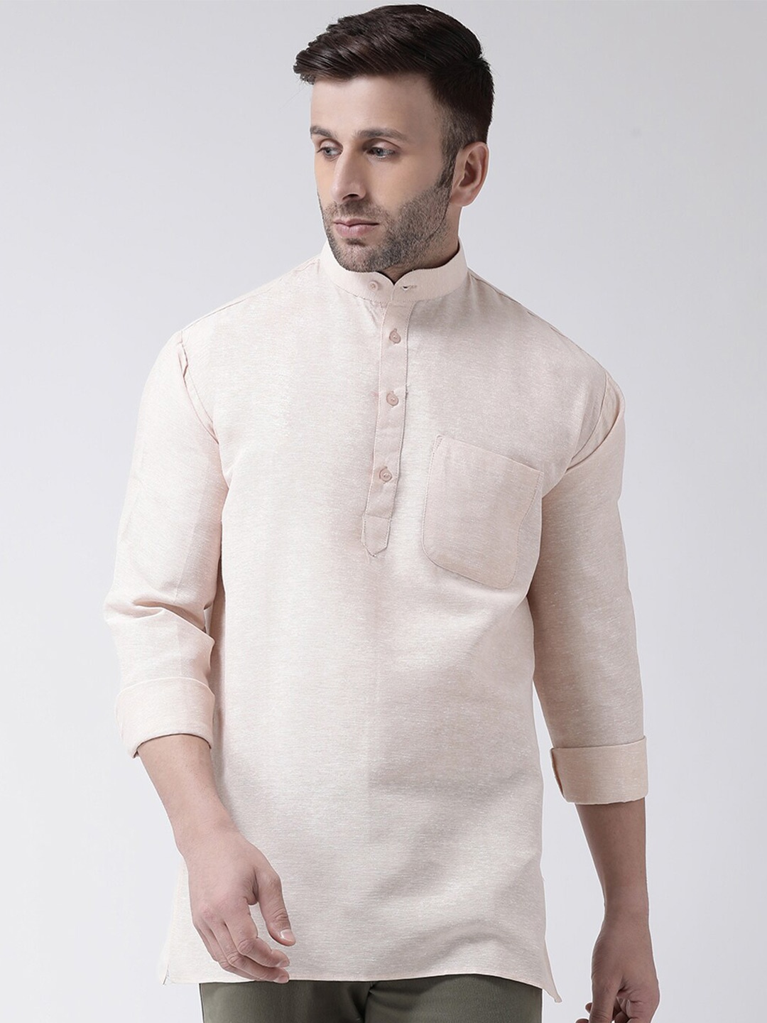 

RIAG Mandarin Collar Cotton Kurta, Beige