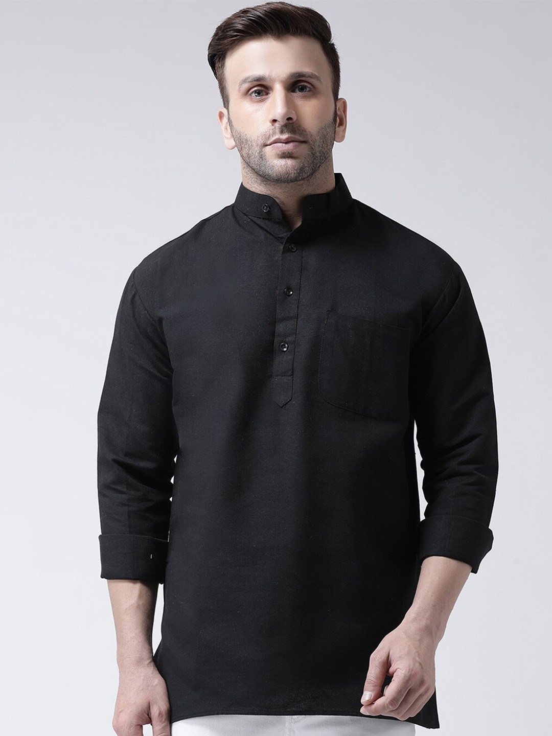 

RIAG Mandarin Collar Cotton Kurta, Black