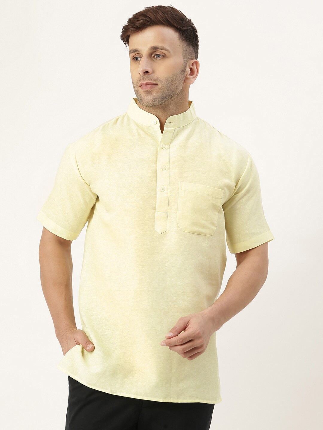 

RIAG Mandarin Collar Cotton Short Kurta, Yellow