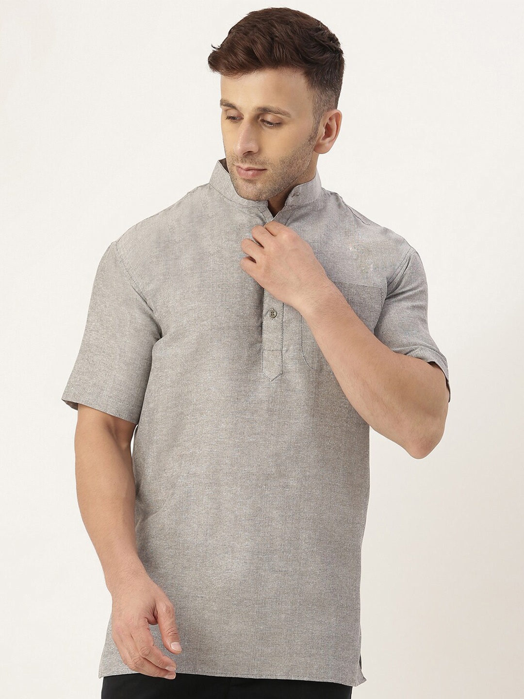 

RIAG Men Mandarin Collar Opaque Cotton Casual Shirt, Grey