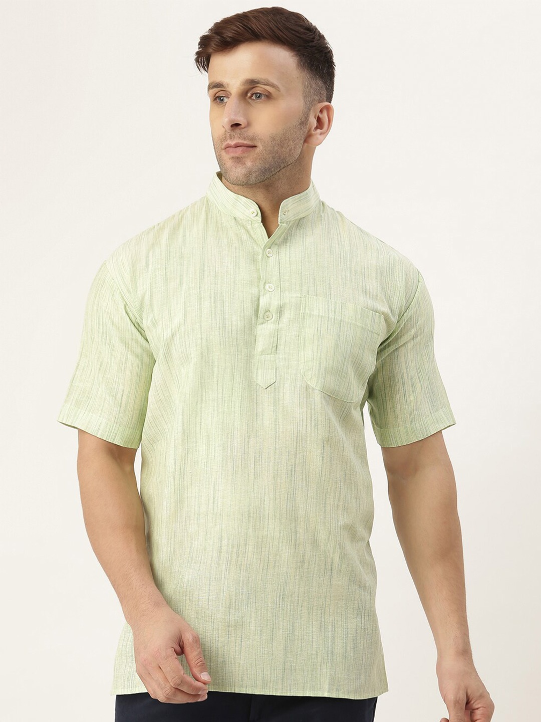 

RIAG Mandarin Collar Cotton Casual Shirt, Green