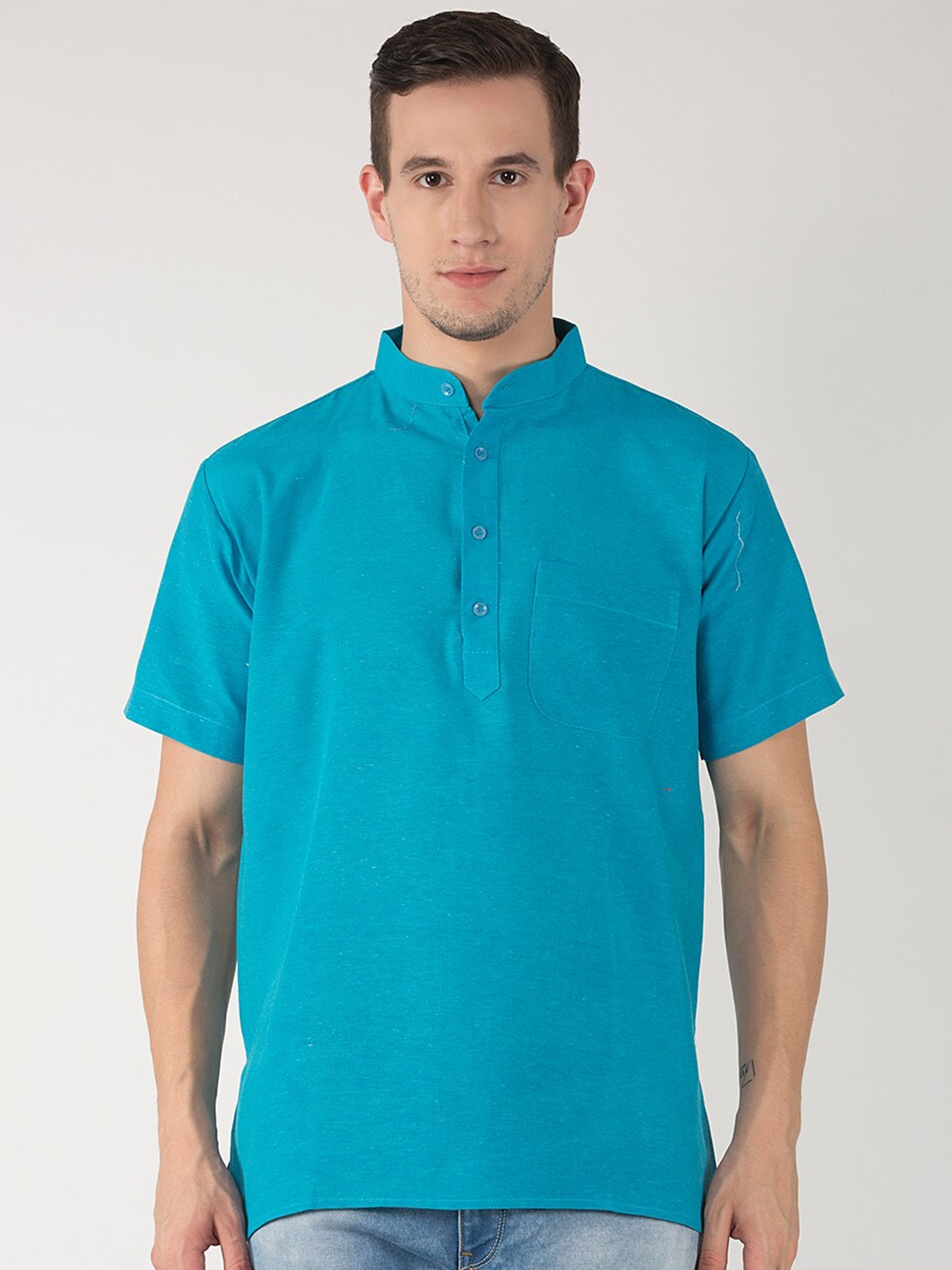 

RIAG Mandarin Collar Cotton Kurta, Blue