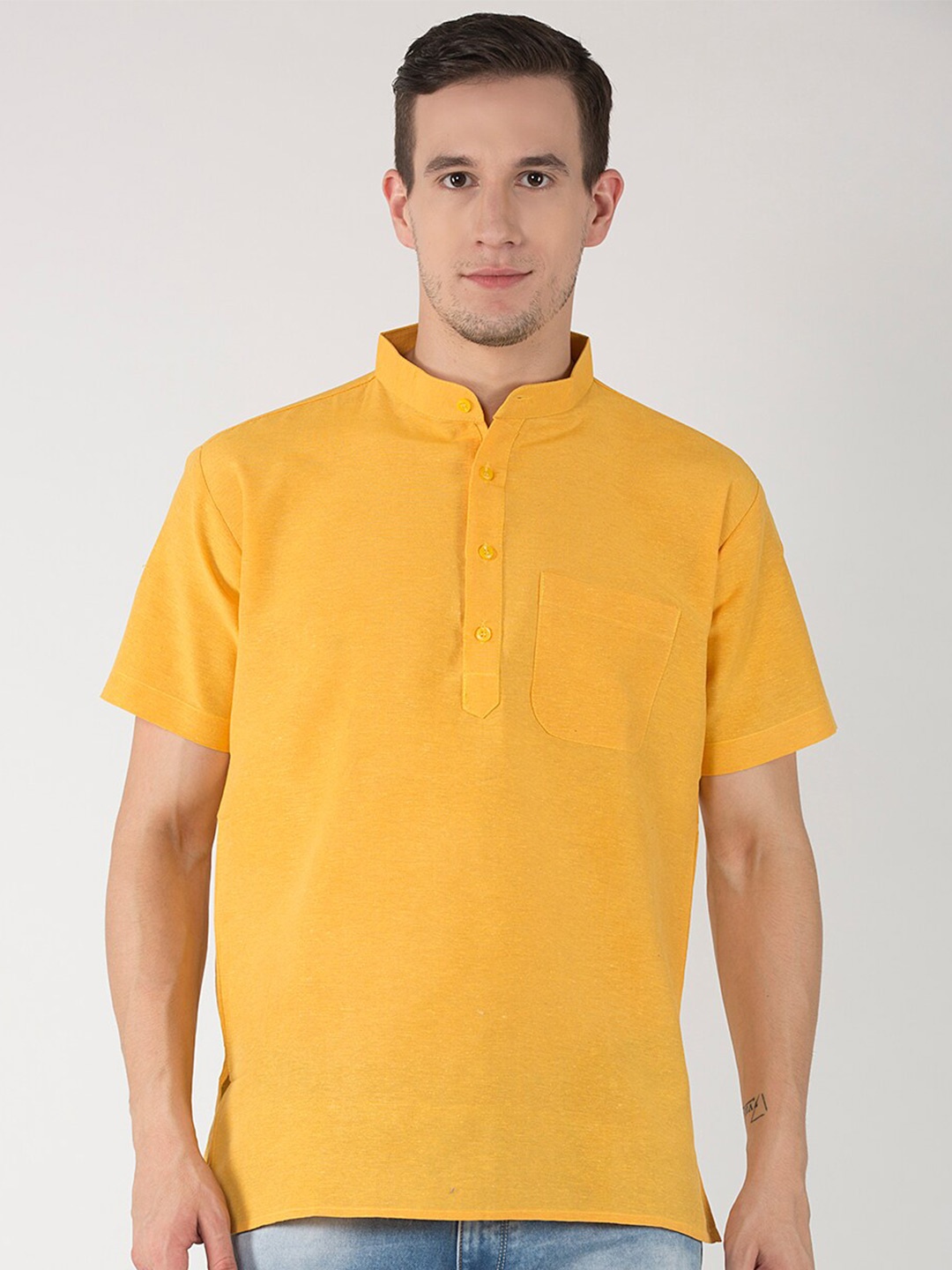 

RIAG Mandarin Collar Cotton Kurta, Yellow