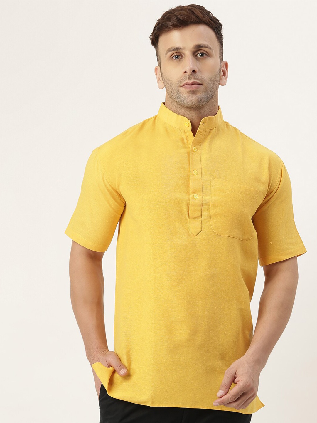 

RIAG Mandarin Collar Cotton Casual Shirt, Yellow