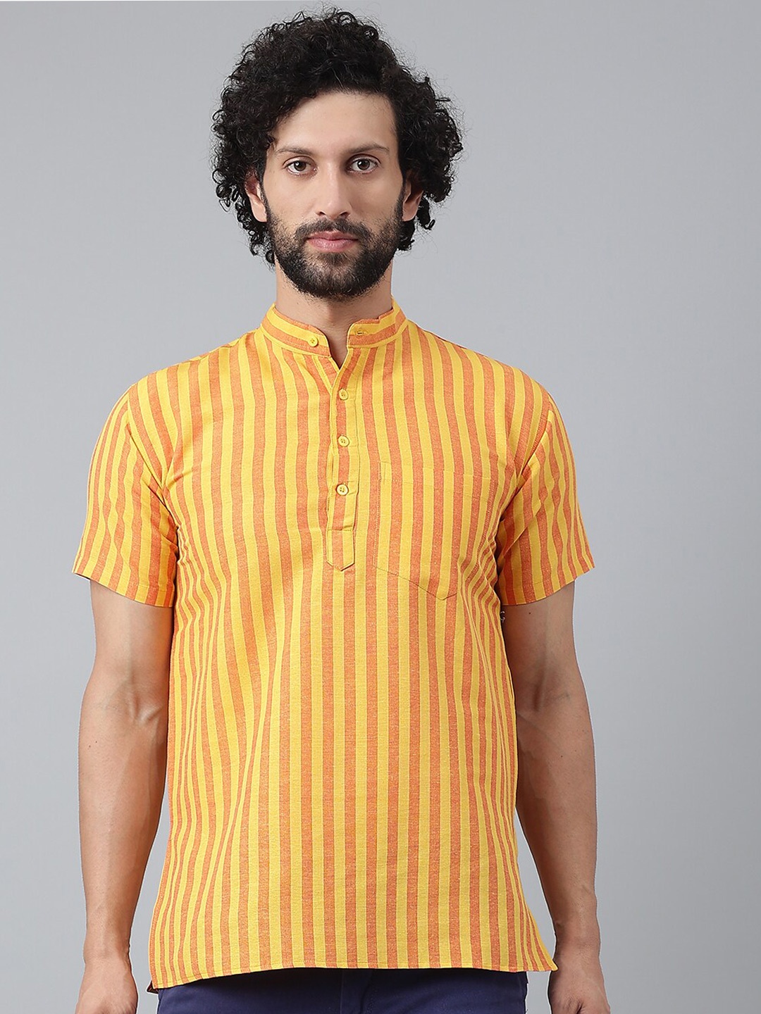 

RIAG Striped Mandarin Collar Casual Shirt, Yellow