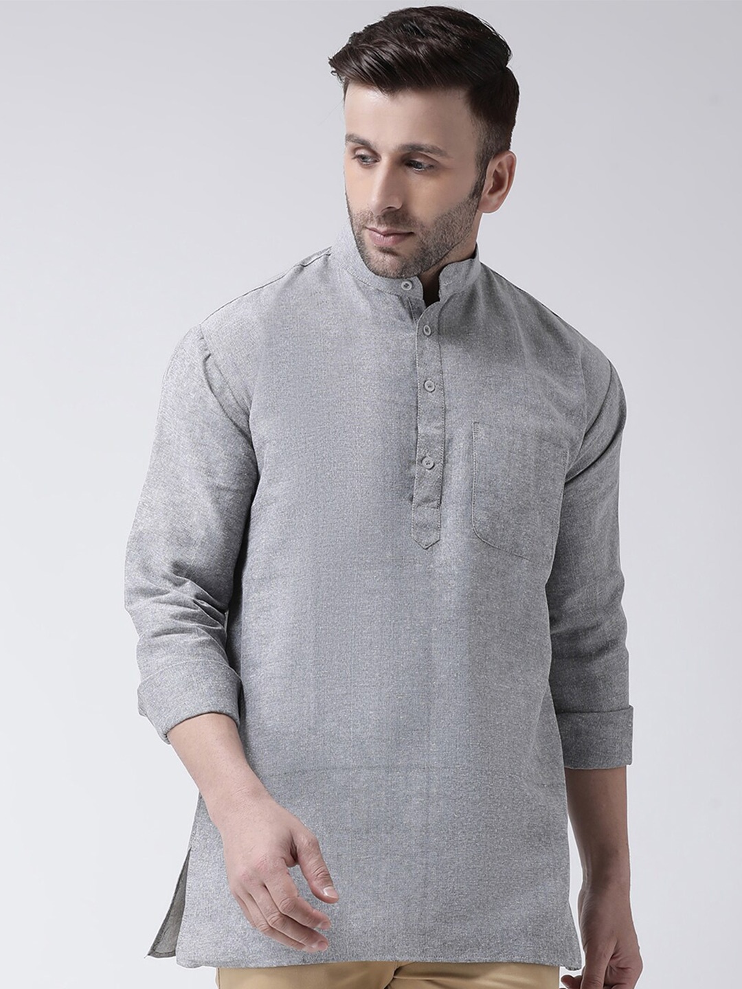 

RIAG Mandarin Collar Cotton Kurta, Grey