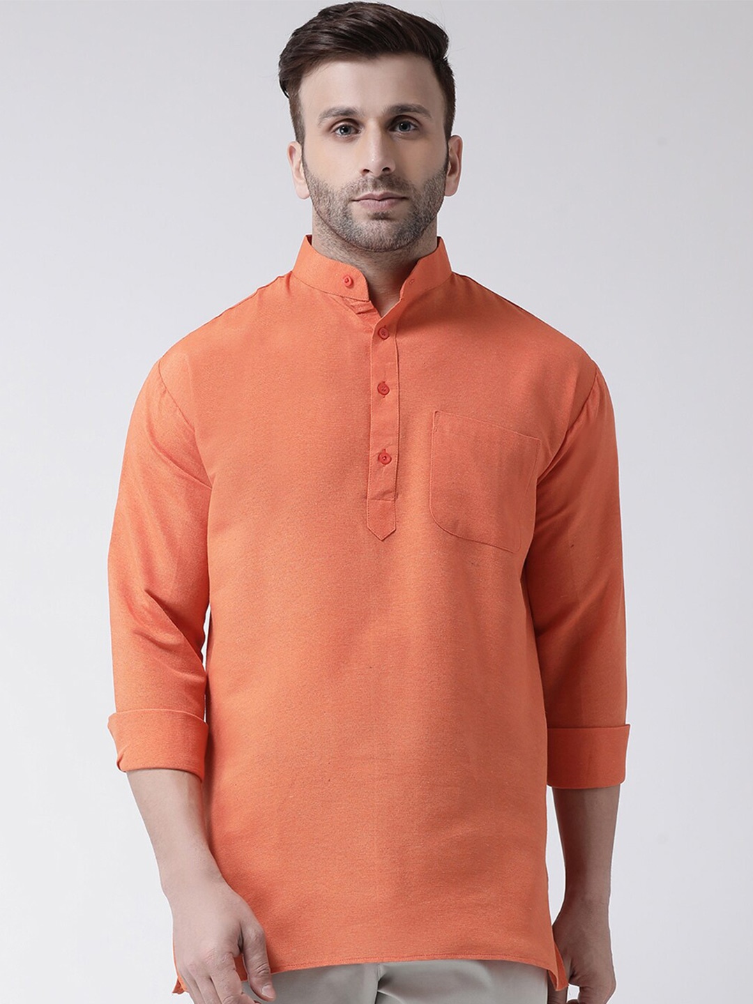 

RIAG Mandarin Collar Cotton Casual Kurtas, Orange