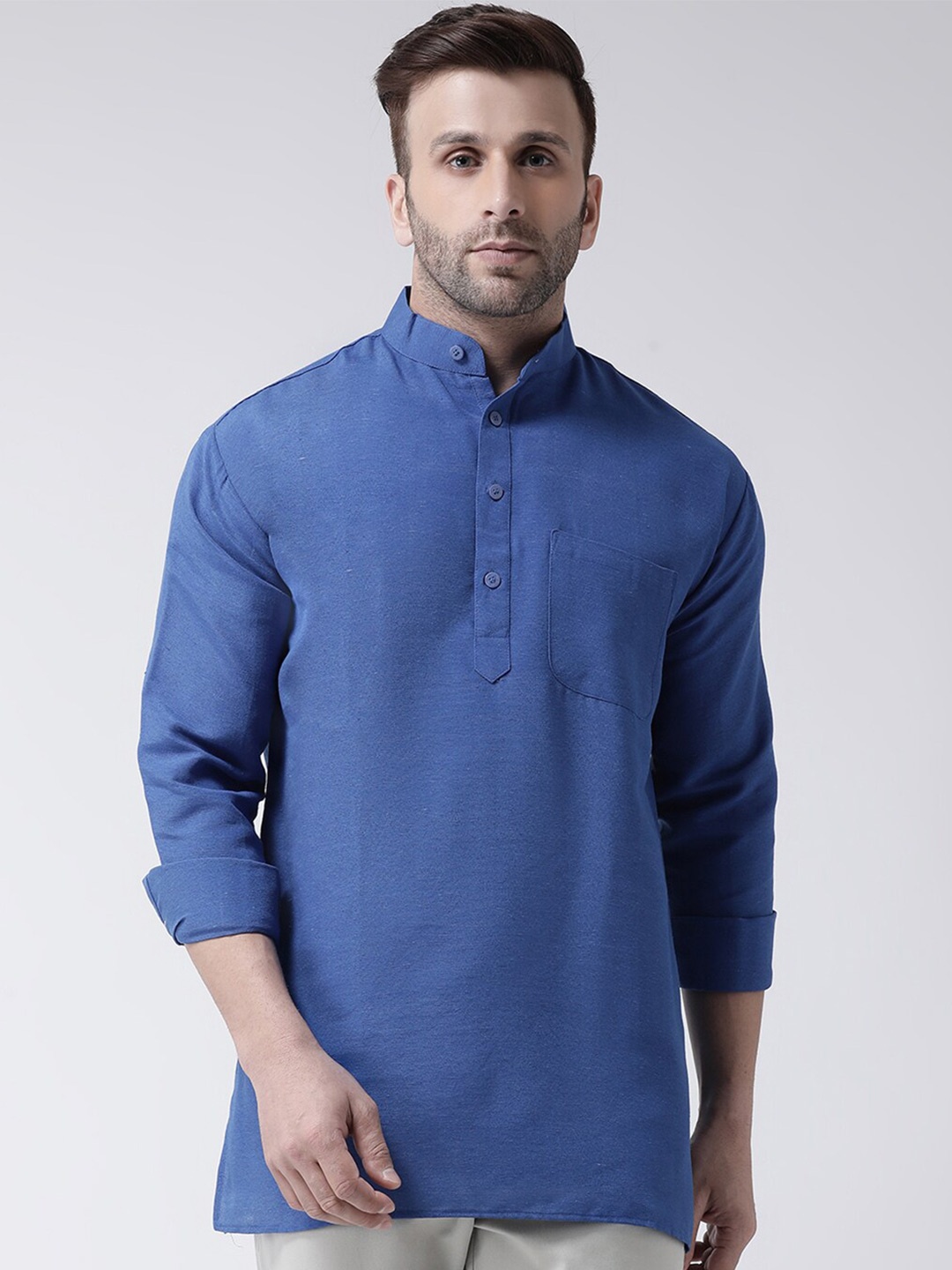 

RIAG Mandarin Collar Pure Cotton Straight Kurta, Navy blue