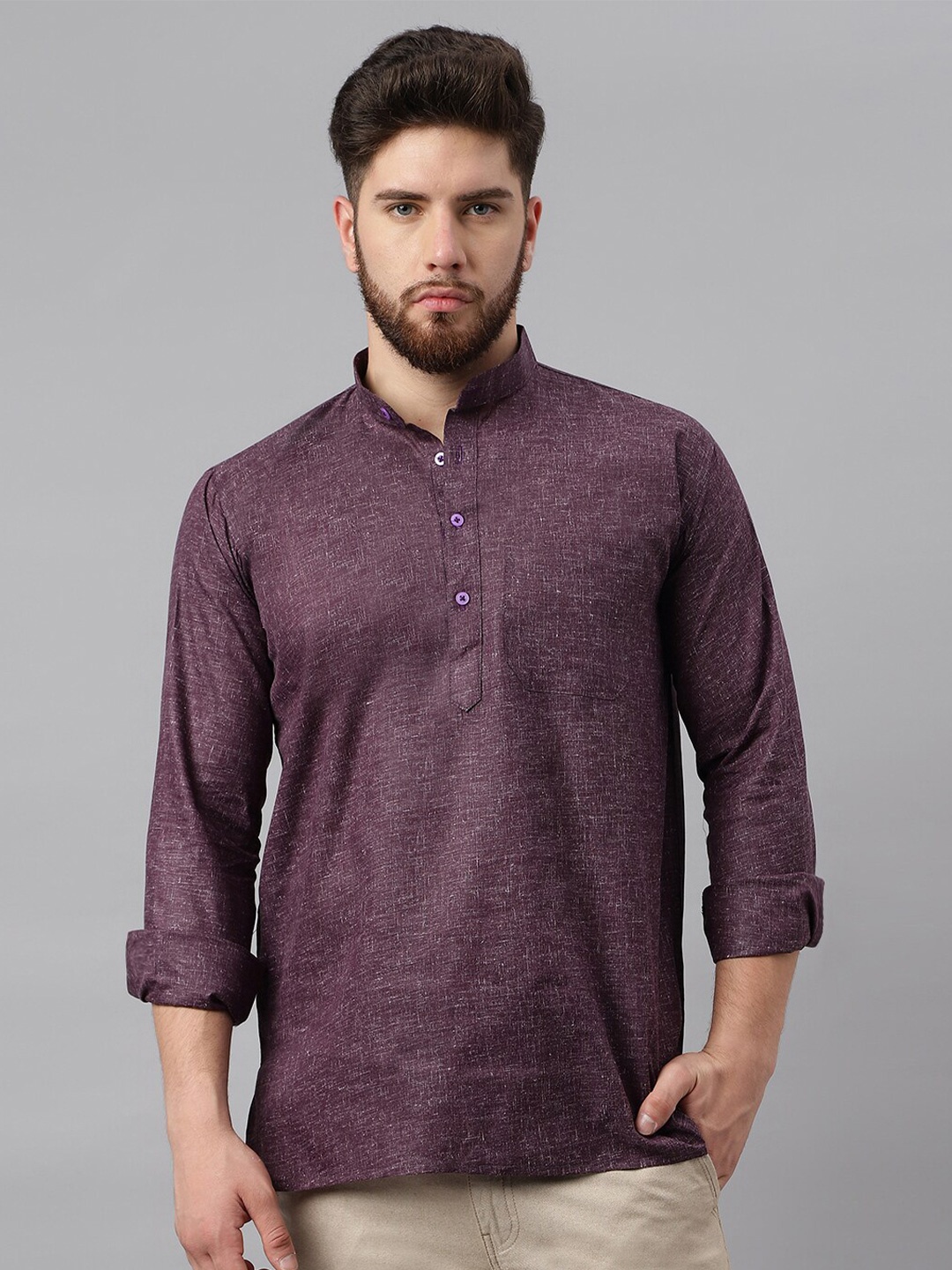 

RIAG Mandarin Collar Cotton Straight Kurta, Purple
