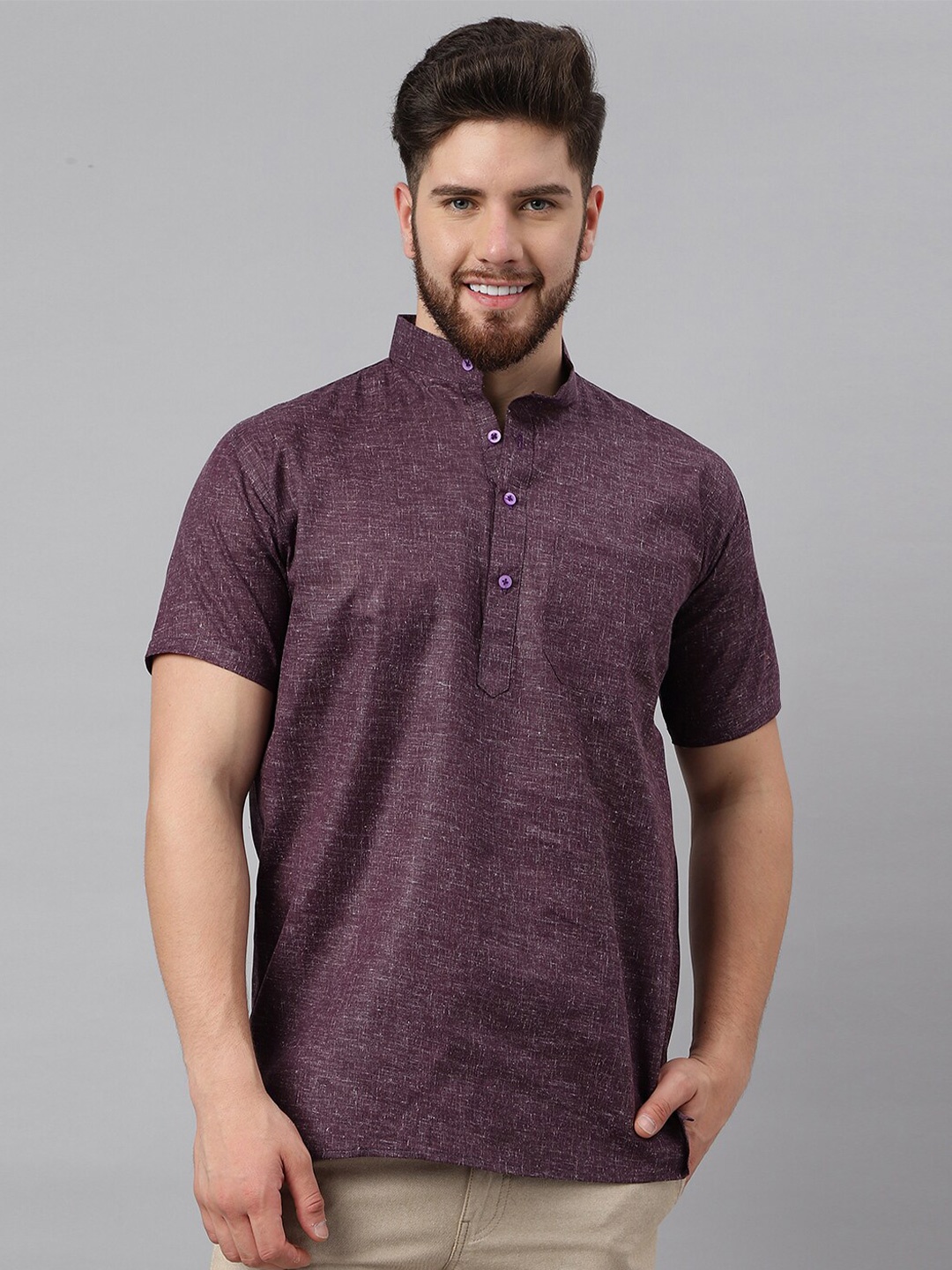 

RIAG Mandarin Collar Cotton Straight Kurta, Purple