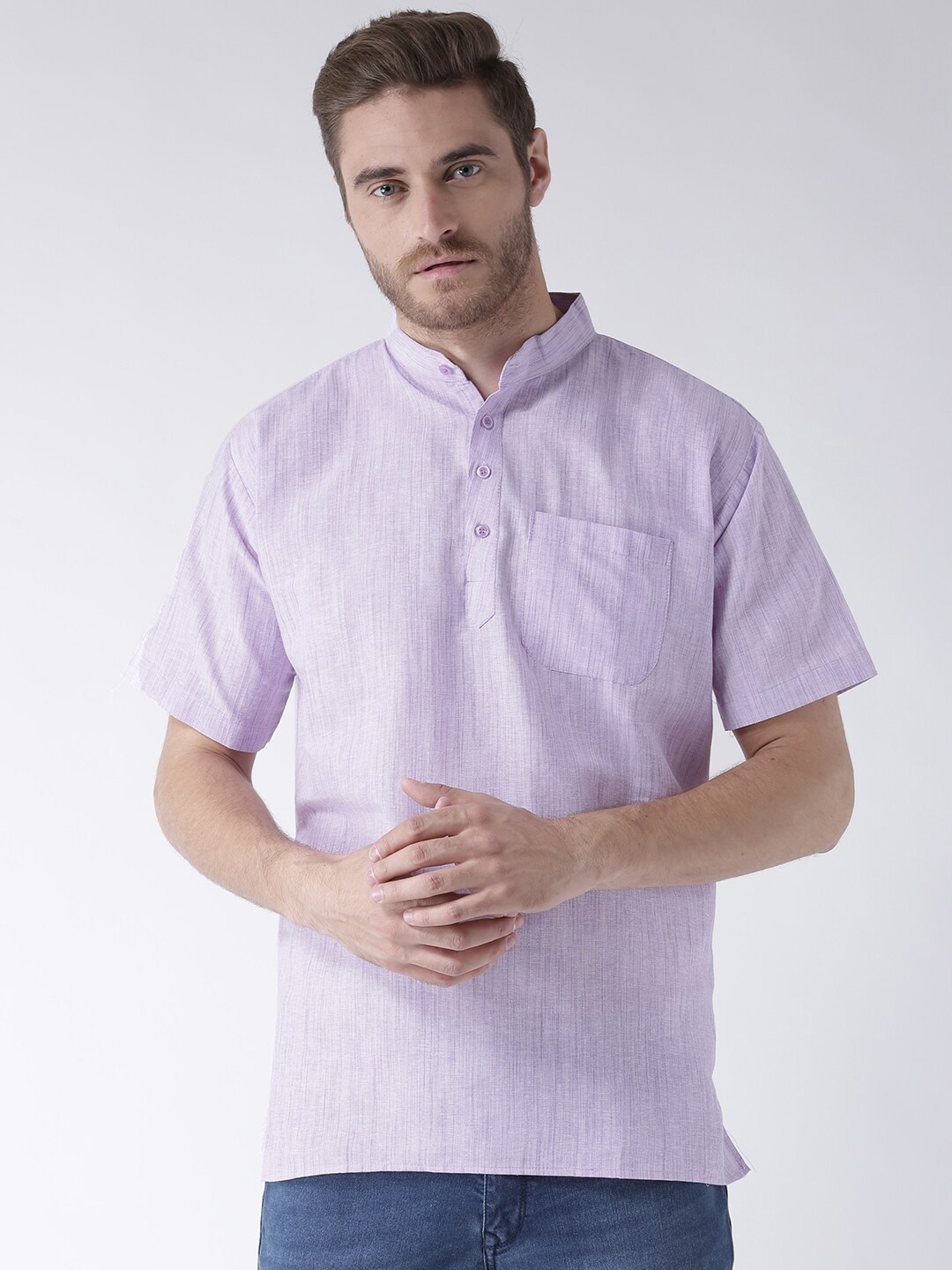

RIAG Mandarin Collar Cotton Casual Kurtas, Purple
