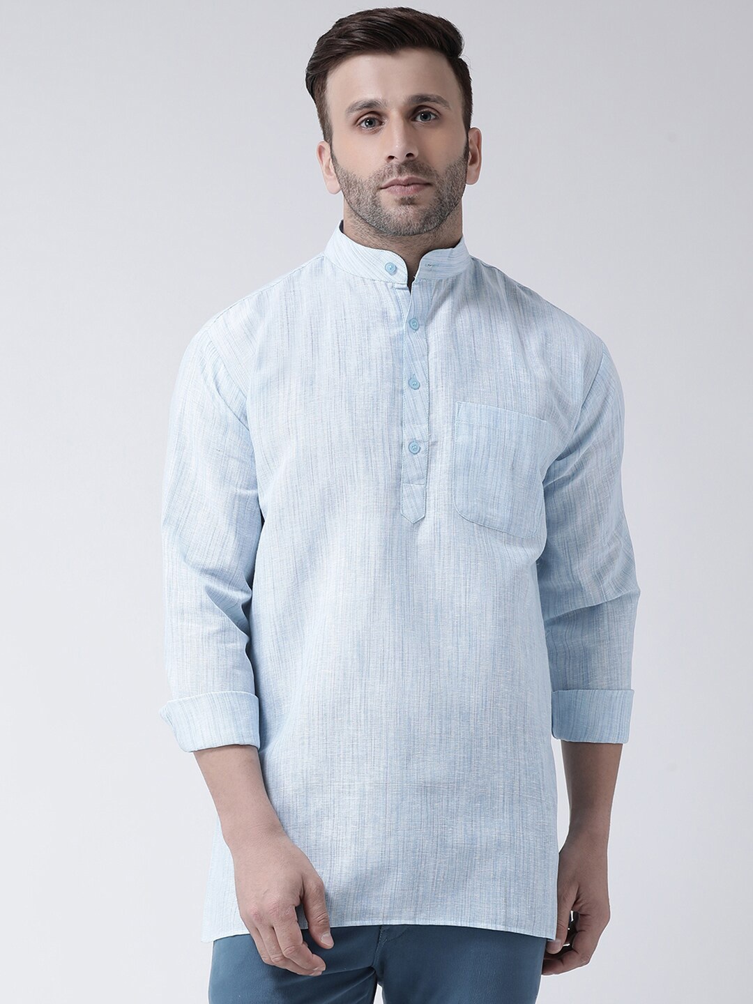 

RIAG Mandarin Collar Pure Cotton Straight Kurta, Blue