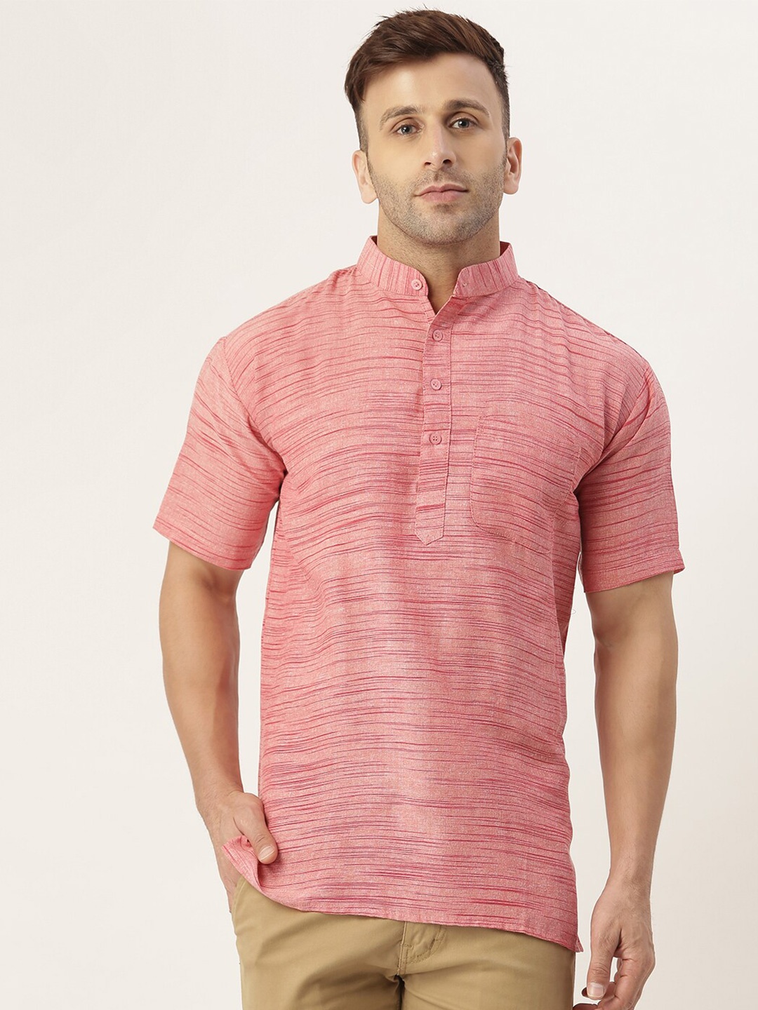 

RIAG Mandarin Collar Cotton Straight Kurta, Red