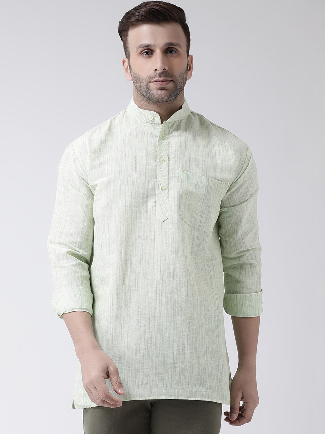 

RIAG Mandarin Collar Cotton Short Kurta, Green