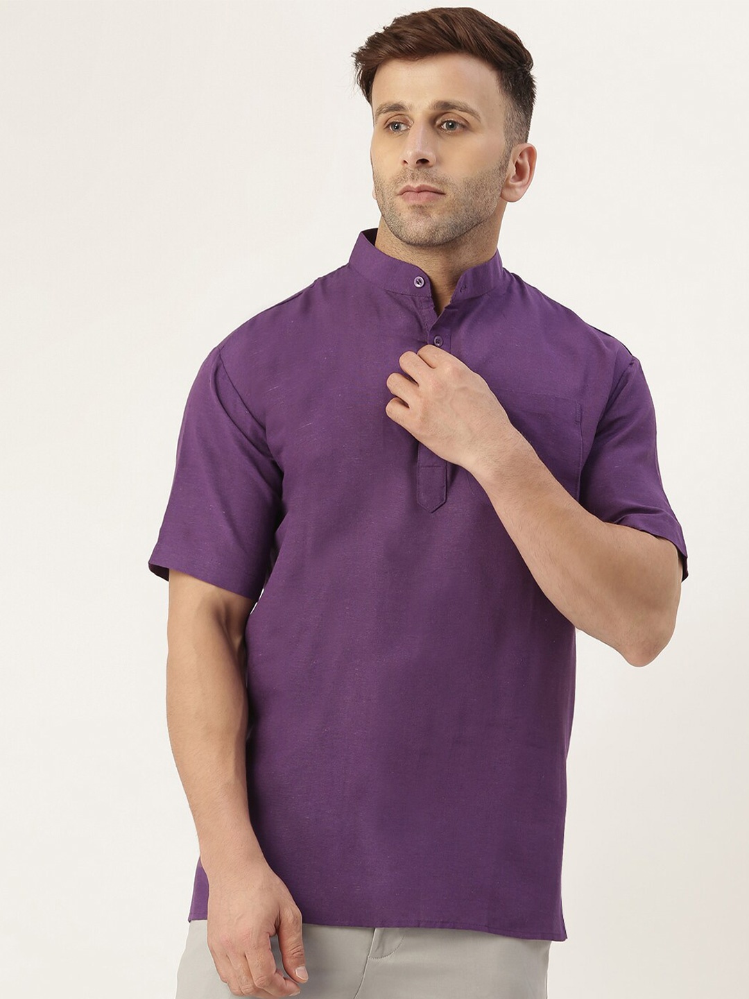

RIAG Mandarin Collar Cotton Casual Shirt, Purple