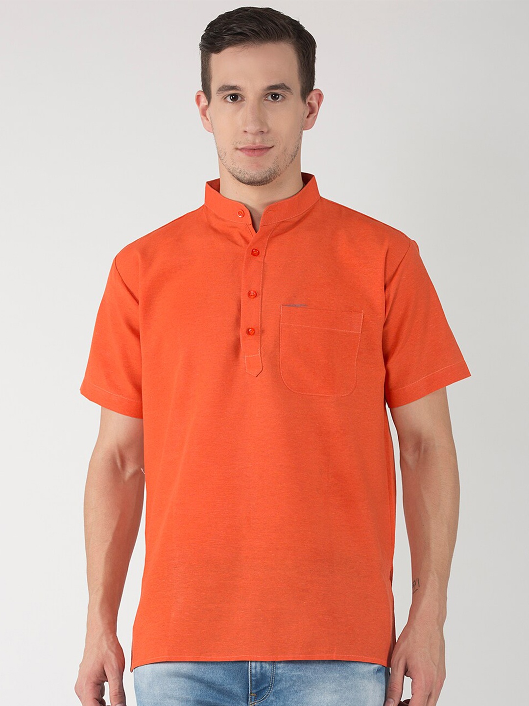 

RIAG Mandarin Collar Opaque Casual Shirt, Orange