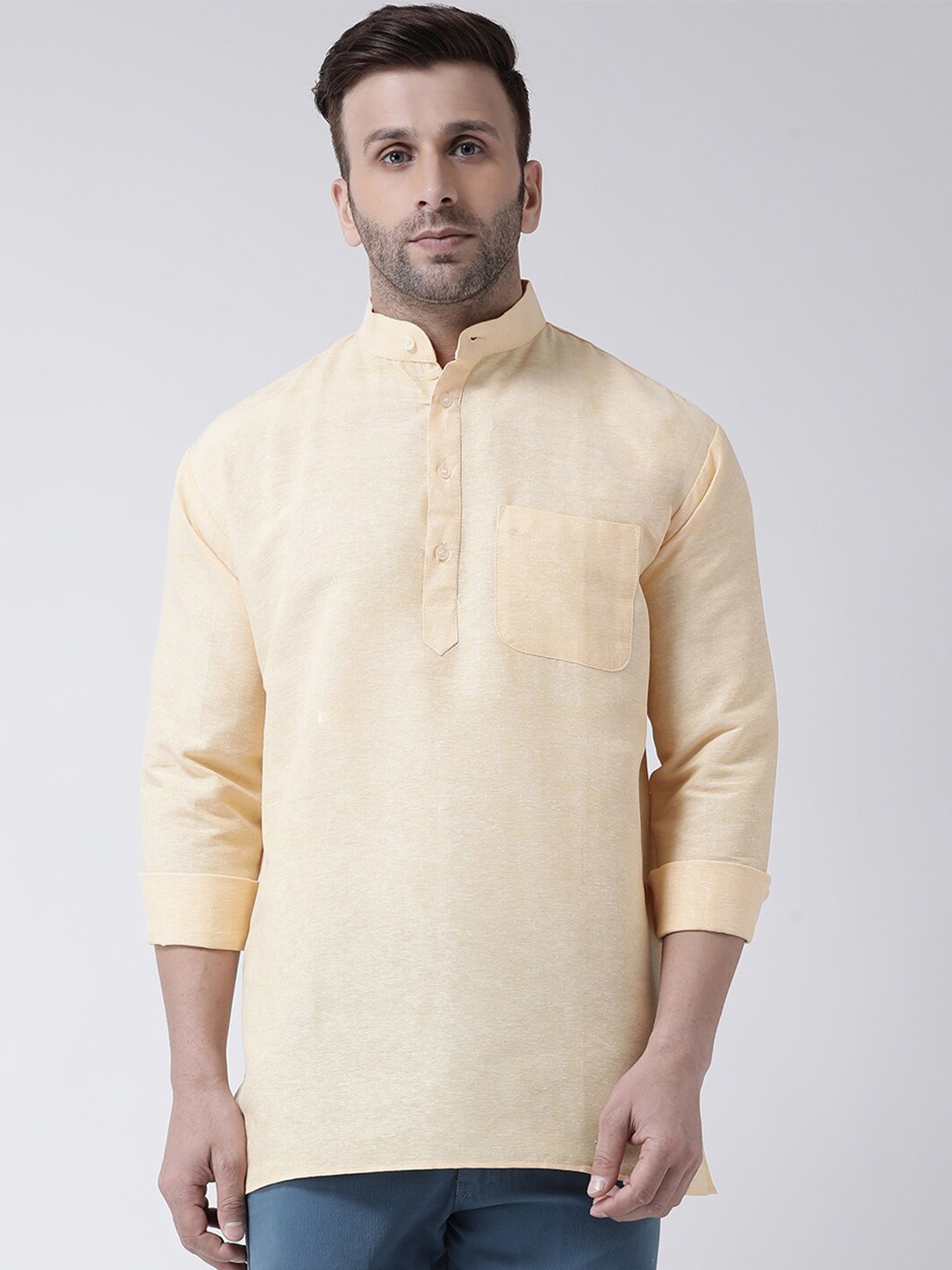 

RIAG Mandarin Collar Cotton Straight Kurta, Beige